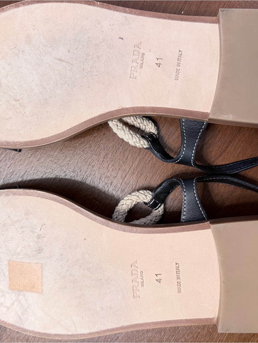 Prada Black Leather Sandals with Beige Rope Knot Detail size 41- worn only once - Picture 2 of 5
